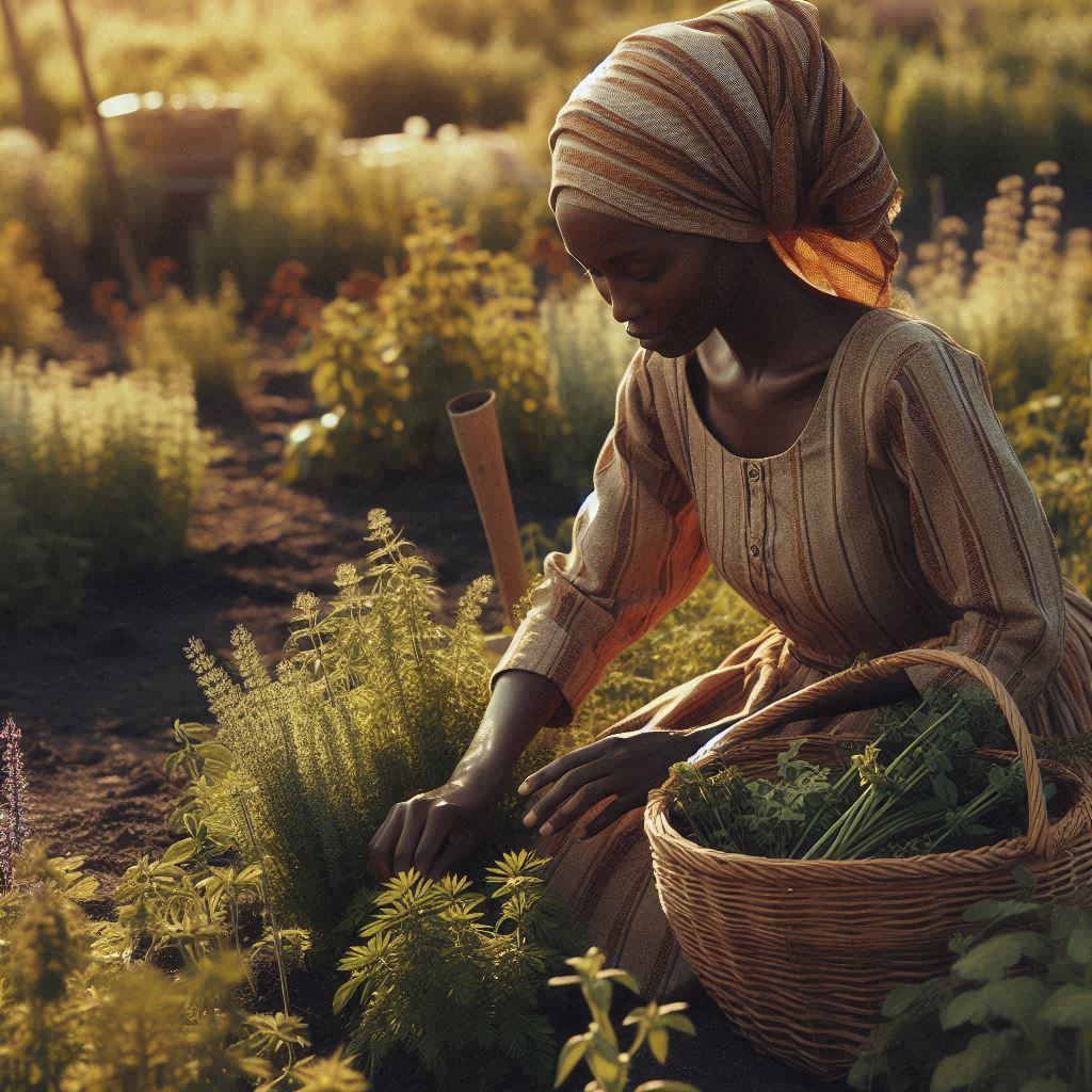 lady harvesting herbs